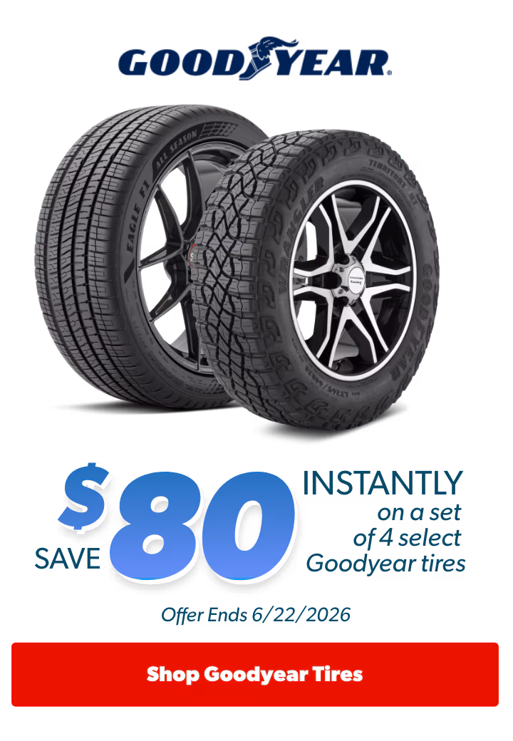 Save $80 Instantly on 4 Select Goodyear Tires