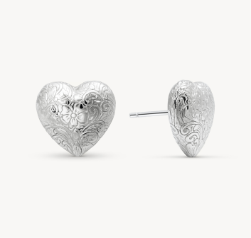 Etched Floral Heart Stud Earrings