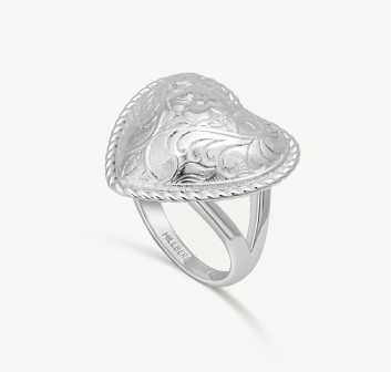 Etched Floral Heart Ring