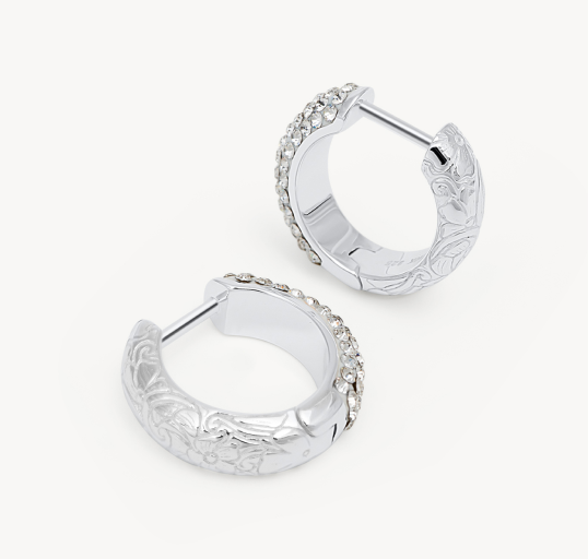 Etched Floral Sparkle Reversible Hoop Earrings