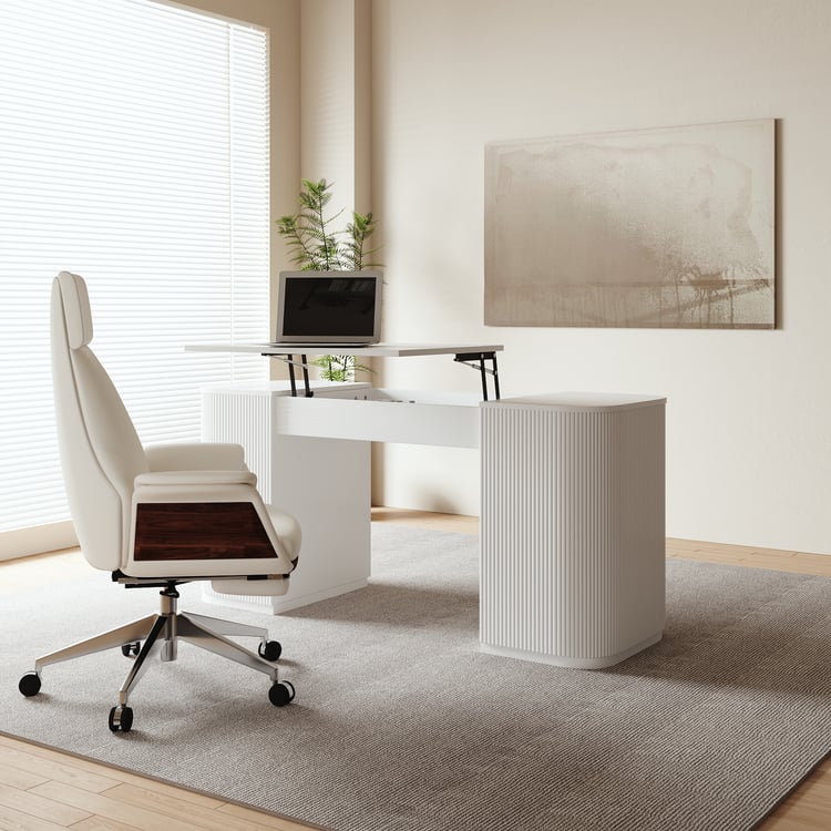 Velign 60" White Standing Computer Desk with 2-Door Storage Cabinet