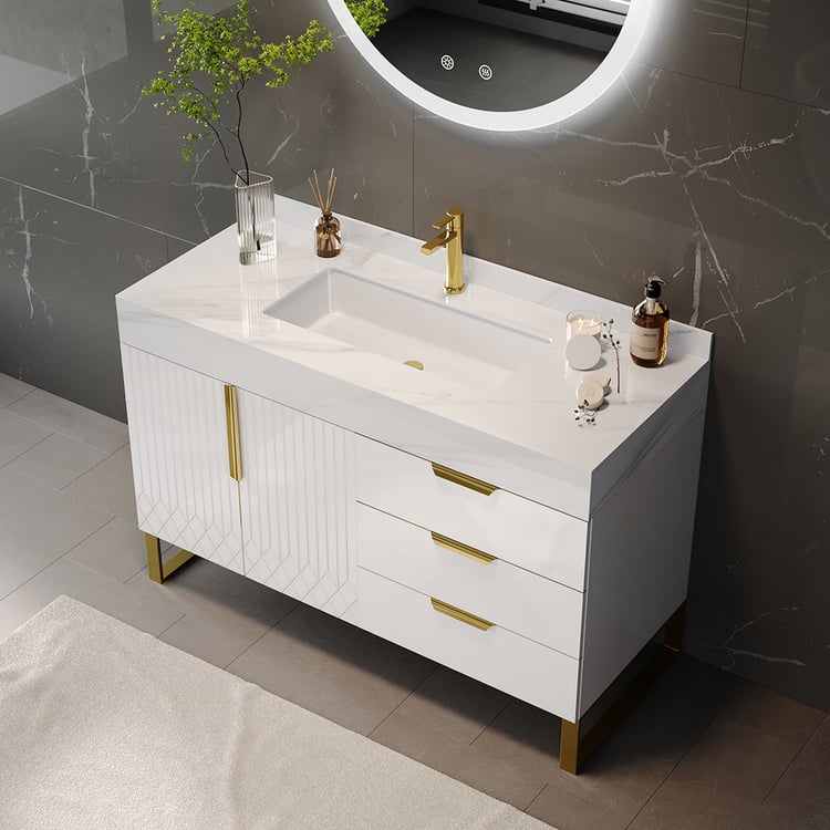 Aro 35" Freestanding Single Bathroom Vanity with Sink, Sintered Stone Top