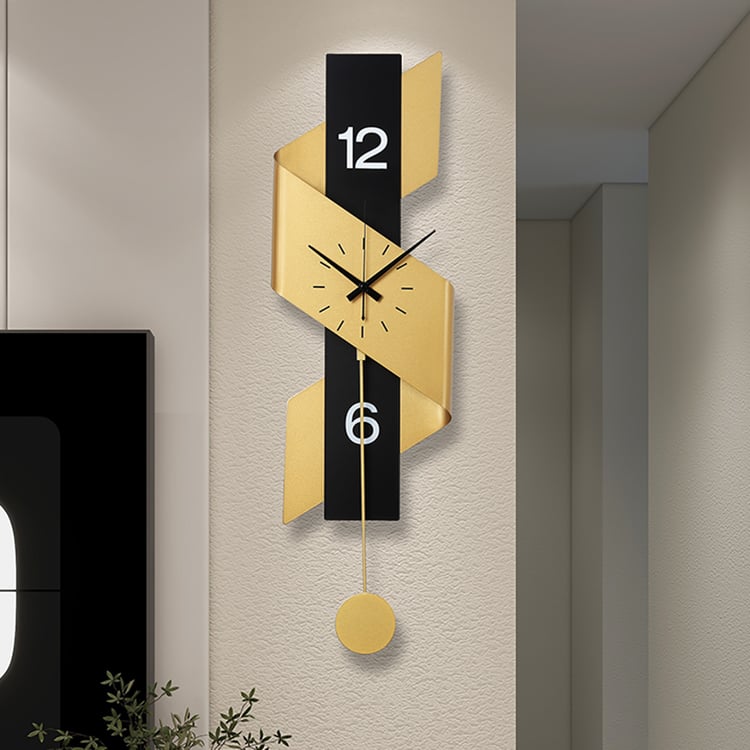 34.3" Geometric Digital Wall Clock Modern Gold & Black Oversized Wall Decor