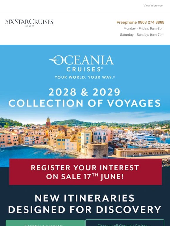 Register your Interest for Oceania’s Collection of 2028-29 Voyages! 🌏