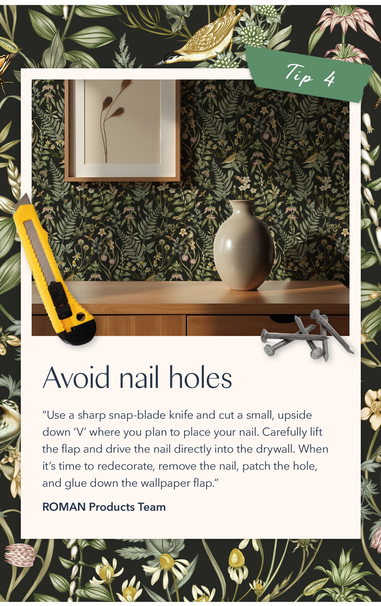 Avoid nail holes 
