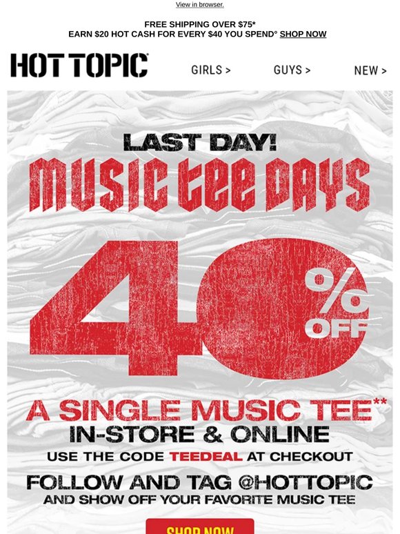 🎵 Get 40% OFF your next favorite music tee 🎵