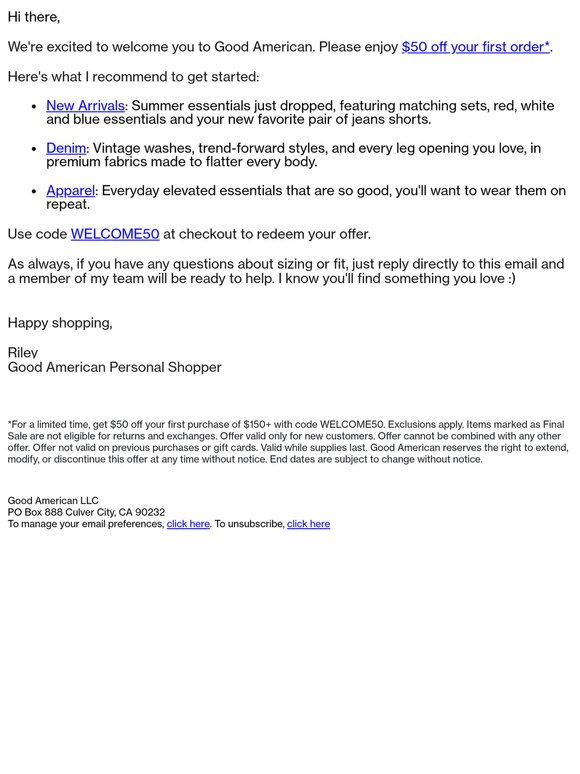 For you: $50 off your first order