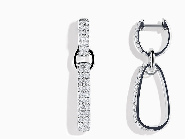 Pave 14K White Gold Diamond Interlocking Hoop Dangle Earrings