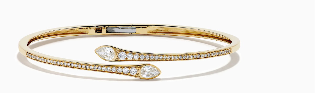 D'Oro 14k Yellow Gold Diamond Bypass Bangle
