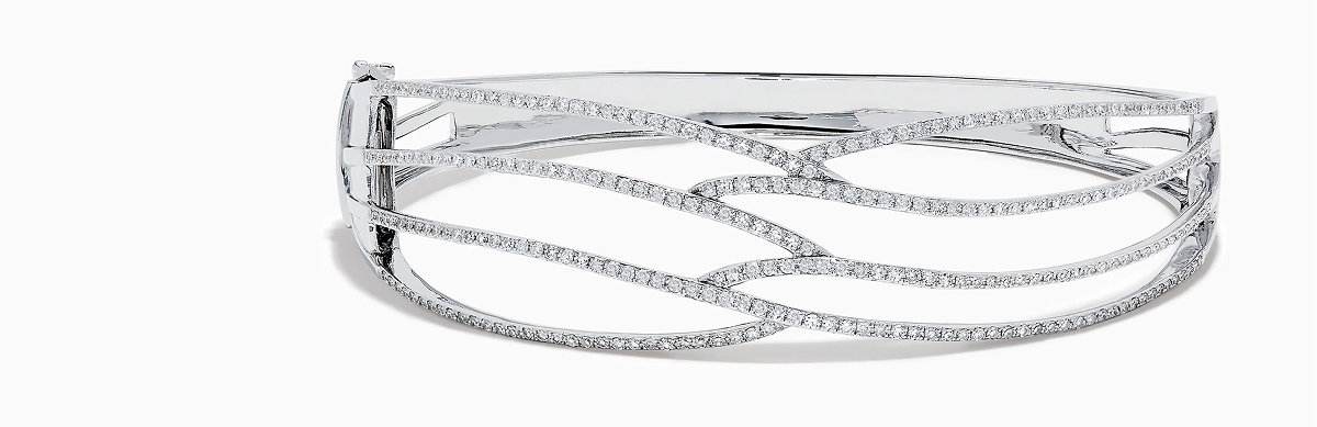 14K White Gold Pave Diamond Crisscross Bangle