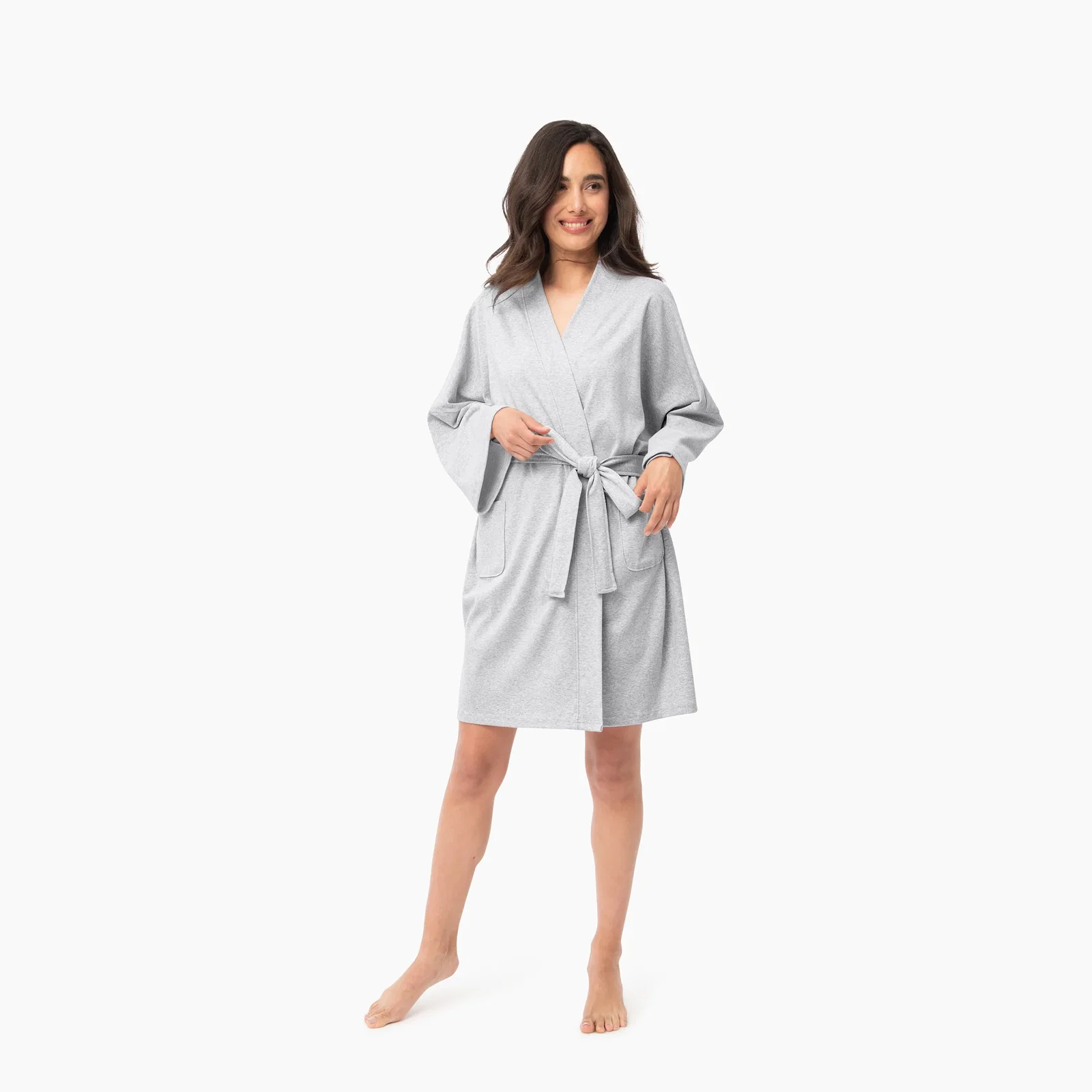 Organic Short Lounge Robe - Light Gray