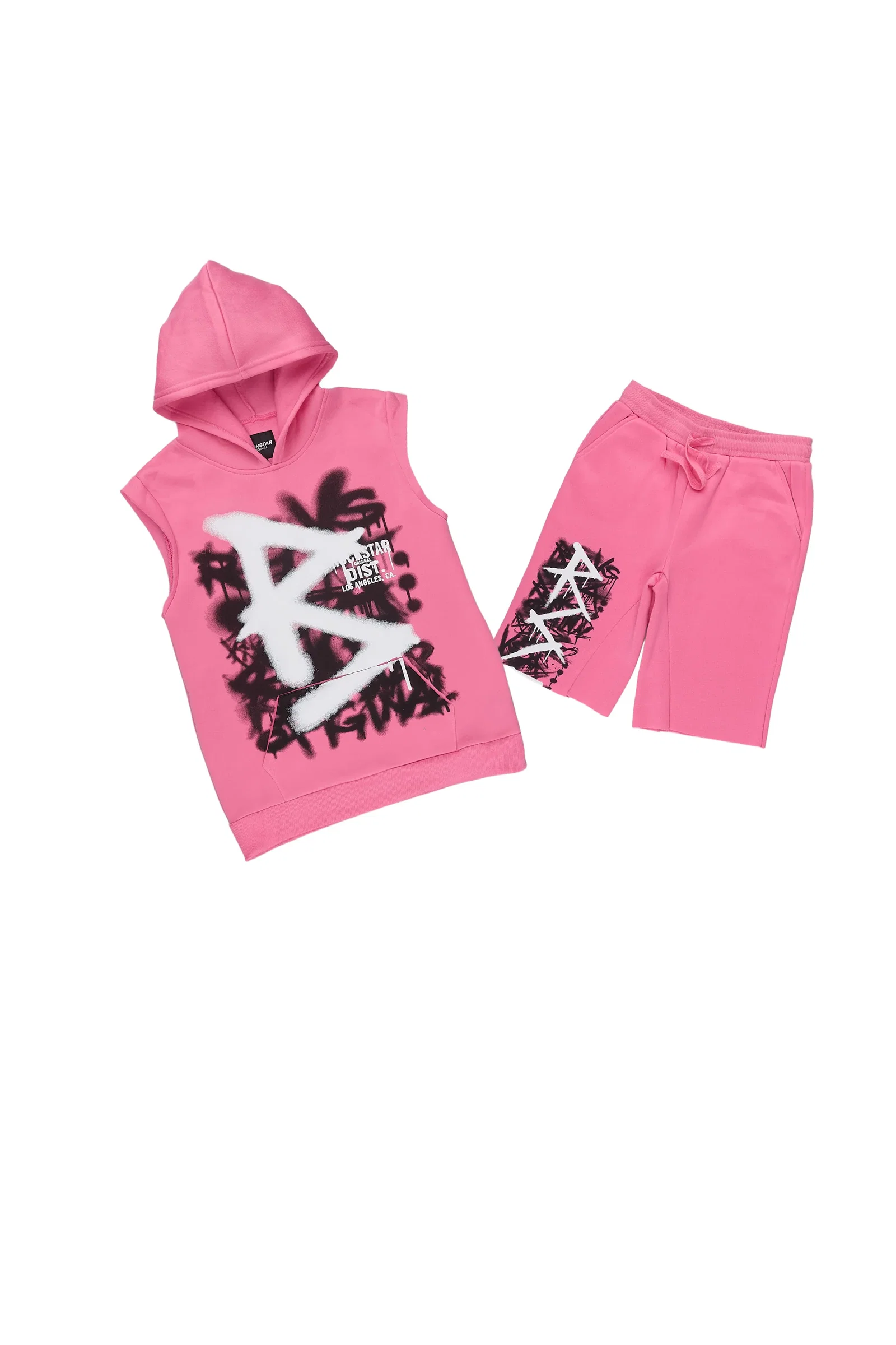 Image of Girls Tanesha Pink Cut Off Hooded Short Set