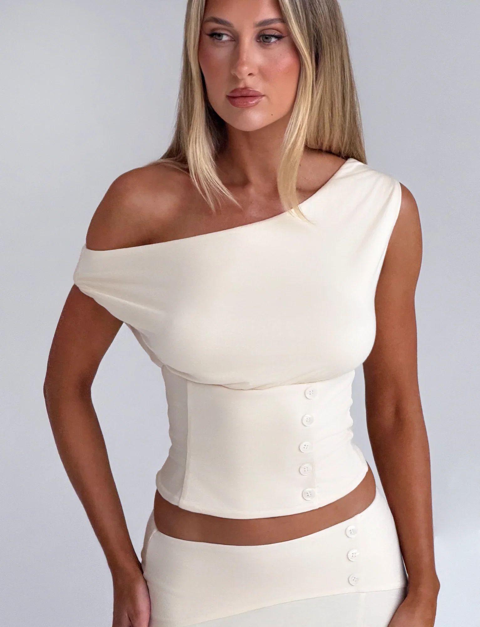 Image of ALYSSA OFF SHOULDER TOP - CREAM