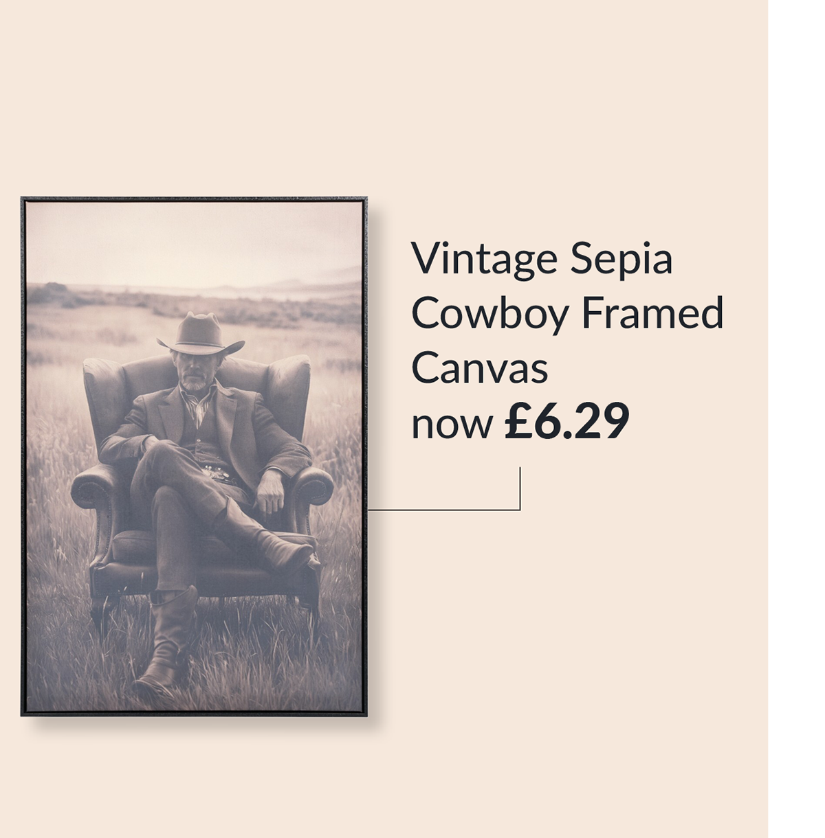 vintage sepia cowboy framed canvas - now £6.29