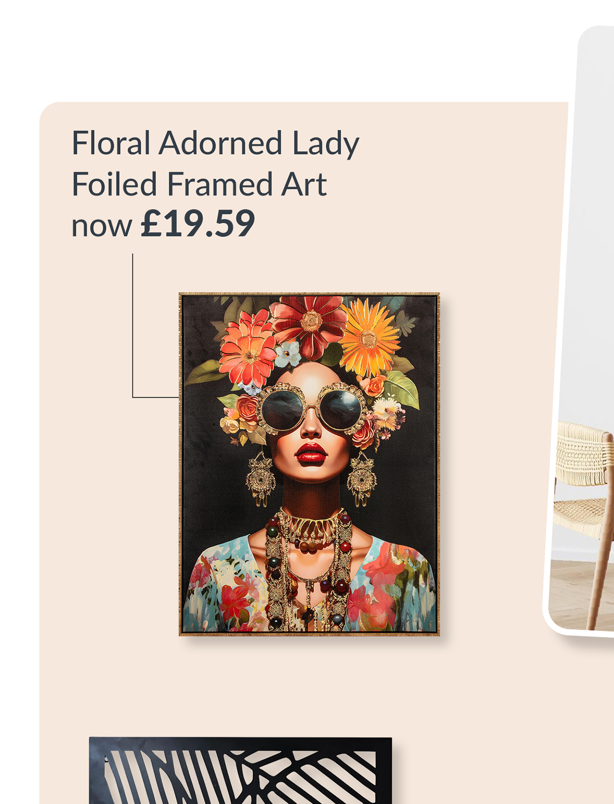 floral adorned lady foiled framed art - now £19,59