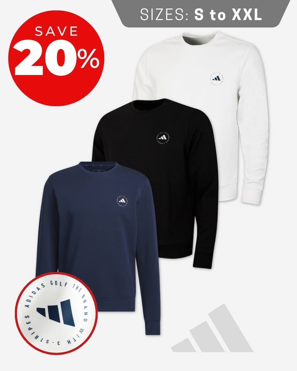 adidas Golf Mens 2026 Core Crew Neck Sustainable Performance Logo Sweater