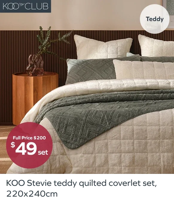 KOO Stevie teddy quilted coverlet set, queen bed, full price $200, $49set