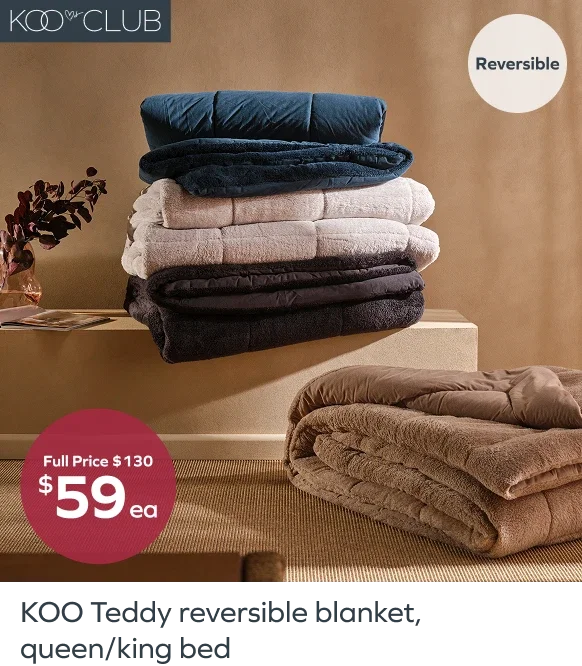 KOO Teddy reversible blanket, queen/king bed, full price $130, $59set