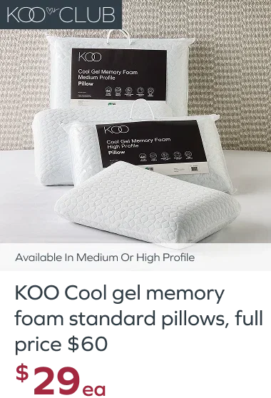 KOO Cool gel memory foam standard pillows, full price $60, $29ea