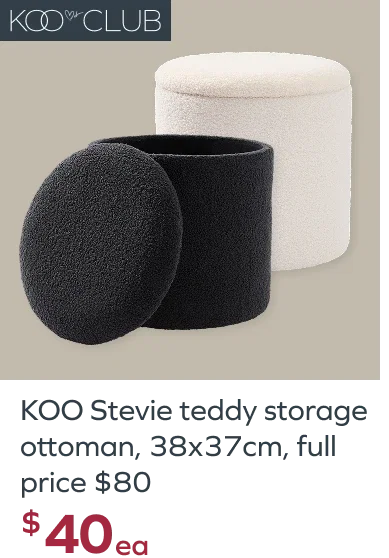 KOO Stevie teddy storage ottoman, 38x37cm, full price $80, $40ea
