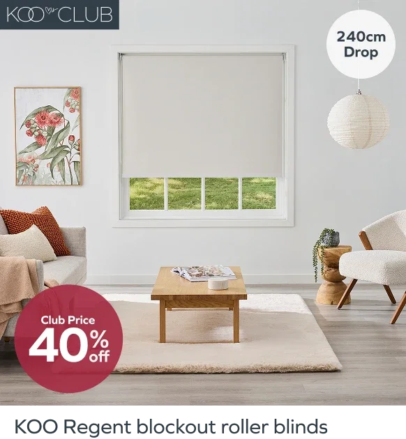 Club price 40% off KOO Regent blockout roller blinds