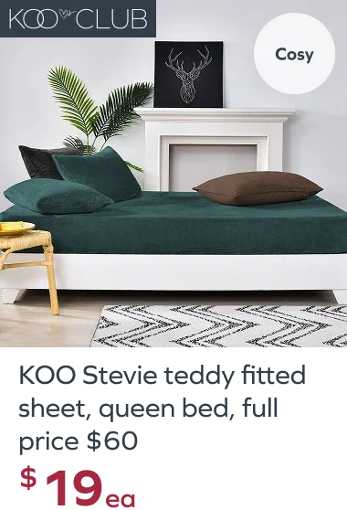 KOO Stevie teddy fitted sheet, queen bed, full price $60, $19ea
