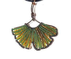 Wire Woven and Beaded Leaf Pendant