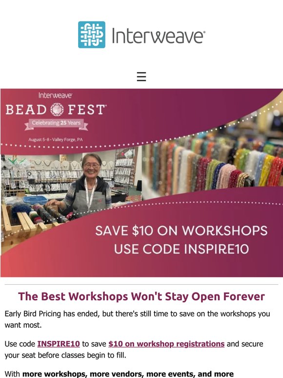 Don’t Miss Your Chance to Save $10 on Bead Fest Workshops