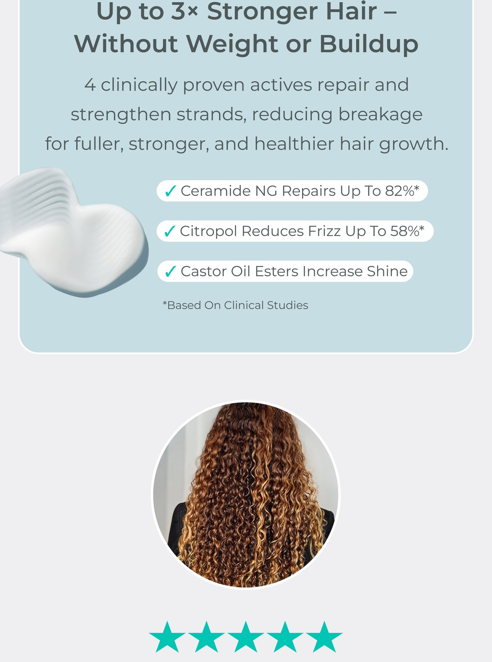 Up to 3x stronger hair without weight or buildup.
