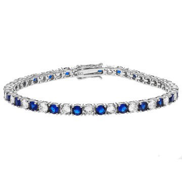 Blue Lab Created Spinel And White Cubic Zirconia Rhodium Plated Tennis Bracelet 20.20ctw