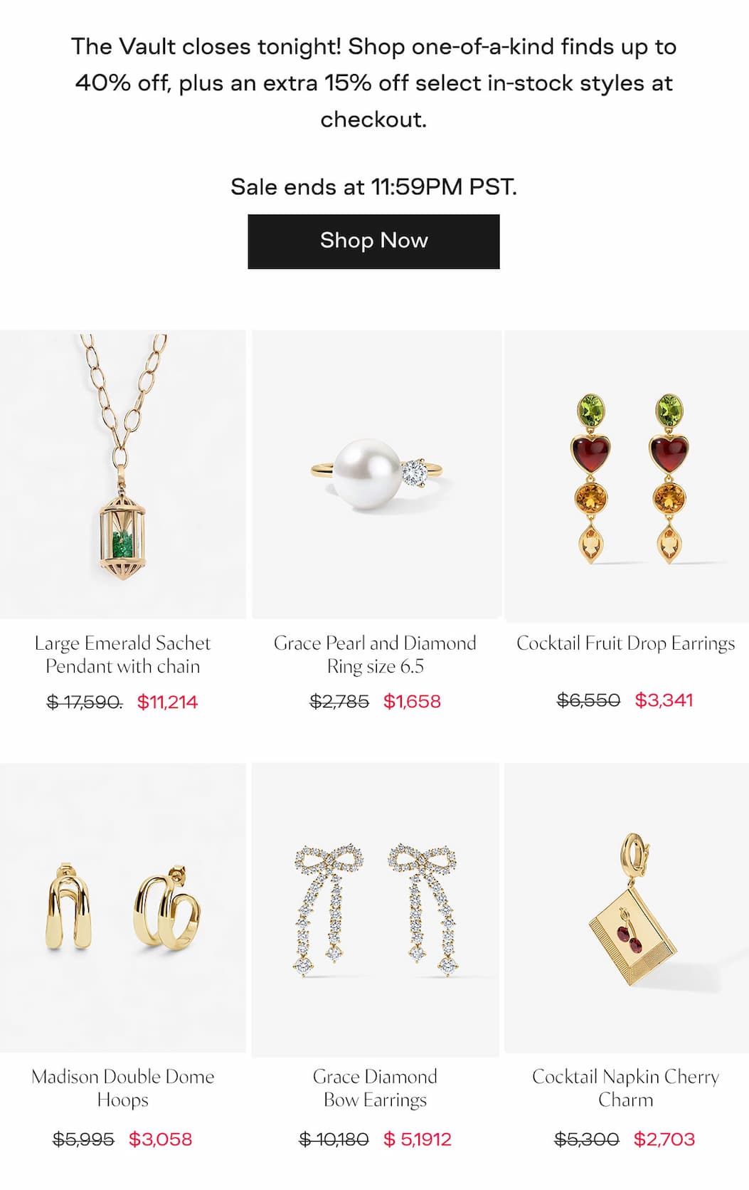 sachet pearl ring, dome and bow earrings, fruit drop earrings up to 40% off