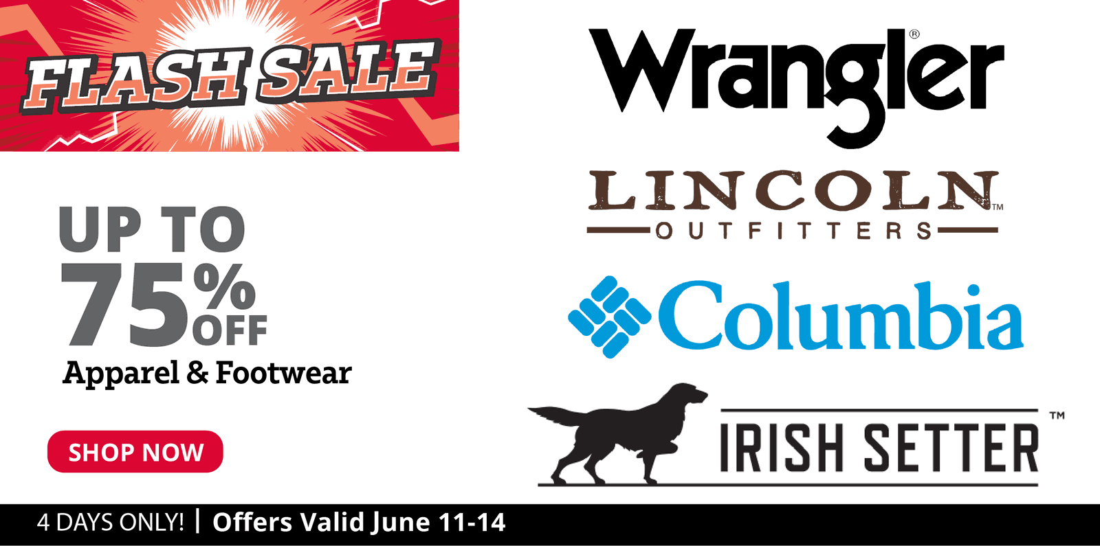 Up to 75% off Apparel and Footwear