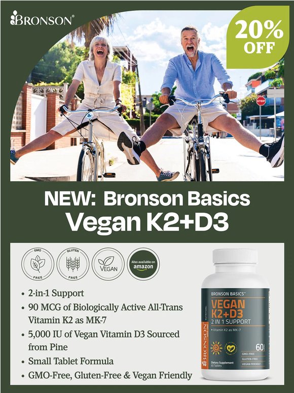 Last Chance to Save on Our NEW Bronson Basics Vegan K2+D3