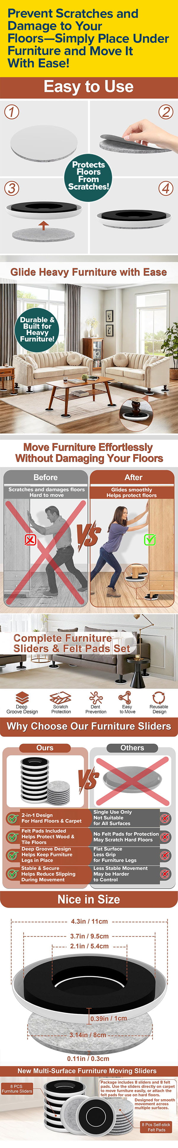 Prevent Scratches and Damage to Your Floors—Simply Place Under Furniture and Move It With Ease!