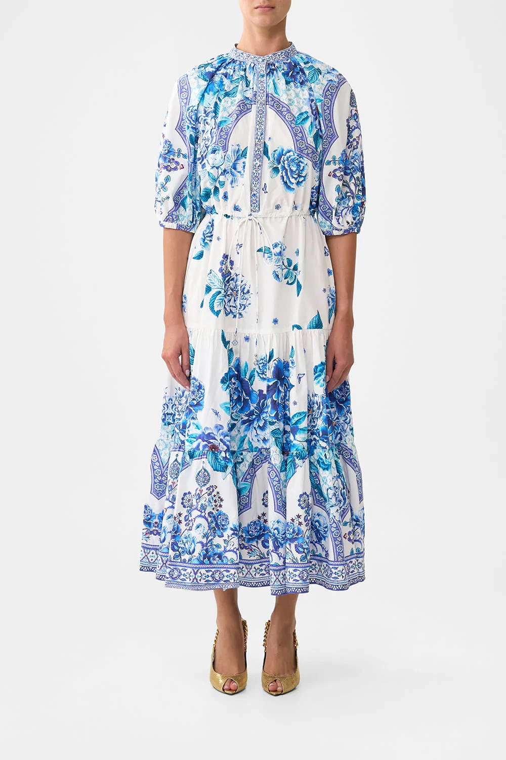 Image of PUFF SLEEVE MIDI SHIRT DRESS A CERAMIC GARDEN