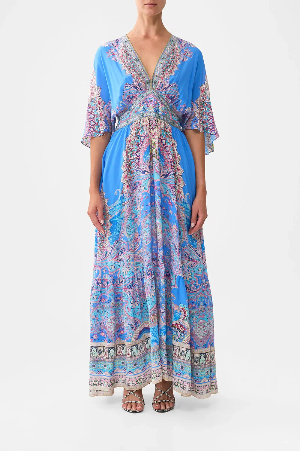 Image of WAISTED DRESS WITH HEM RUFFLE FOOTSTEPS IN FOLKLORE