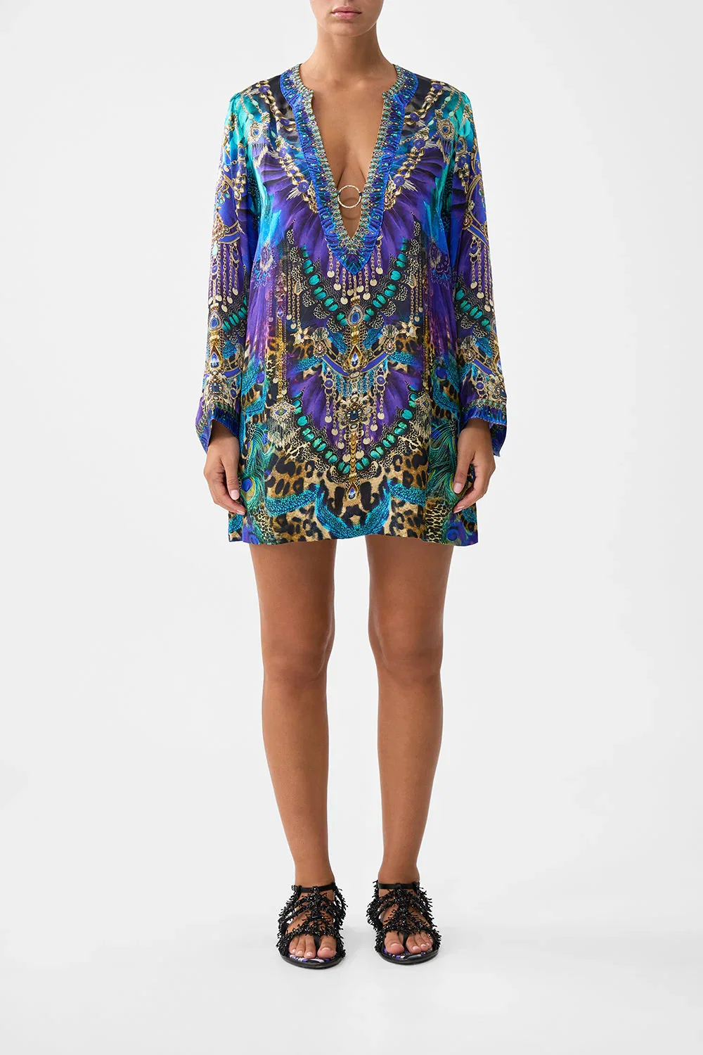 Image of DEEP V NECK HARDWARE SHORT KAFTAN COSMIC ZOOLOGY