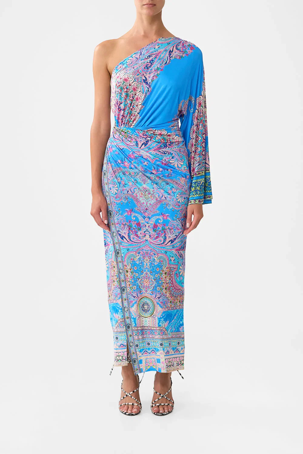 Image of ONE SHOULDER JERSEY DRESS FOOTSTEPS IN FOLKLORE