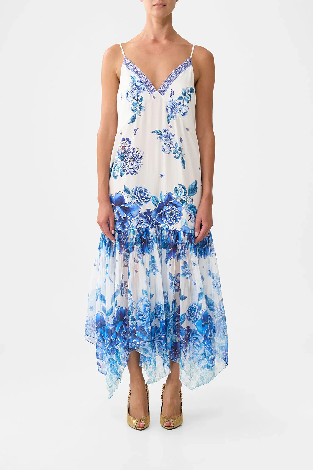 Image of MINIMAL SLIP WITH PLEATED CHIFFON SKIRT A CERAMIC GARDEN