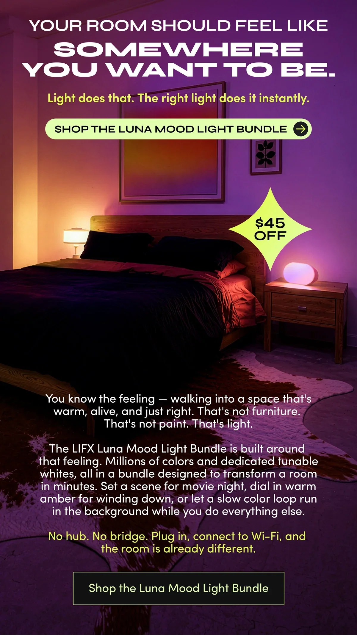 YOUR ROOM SHOULD FEEL LIKE | SOMEWHERE YOU WANT TO BE. | Shop the Luna Mood Light Bundle