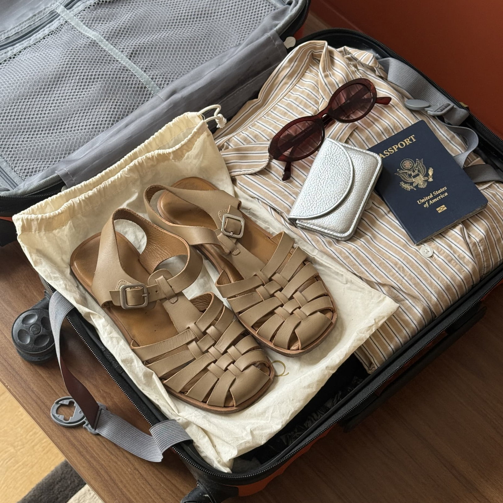 fisherman sandals in a suitcase