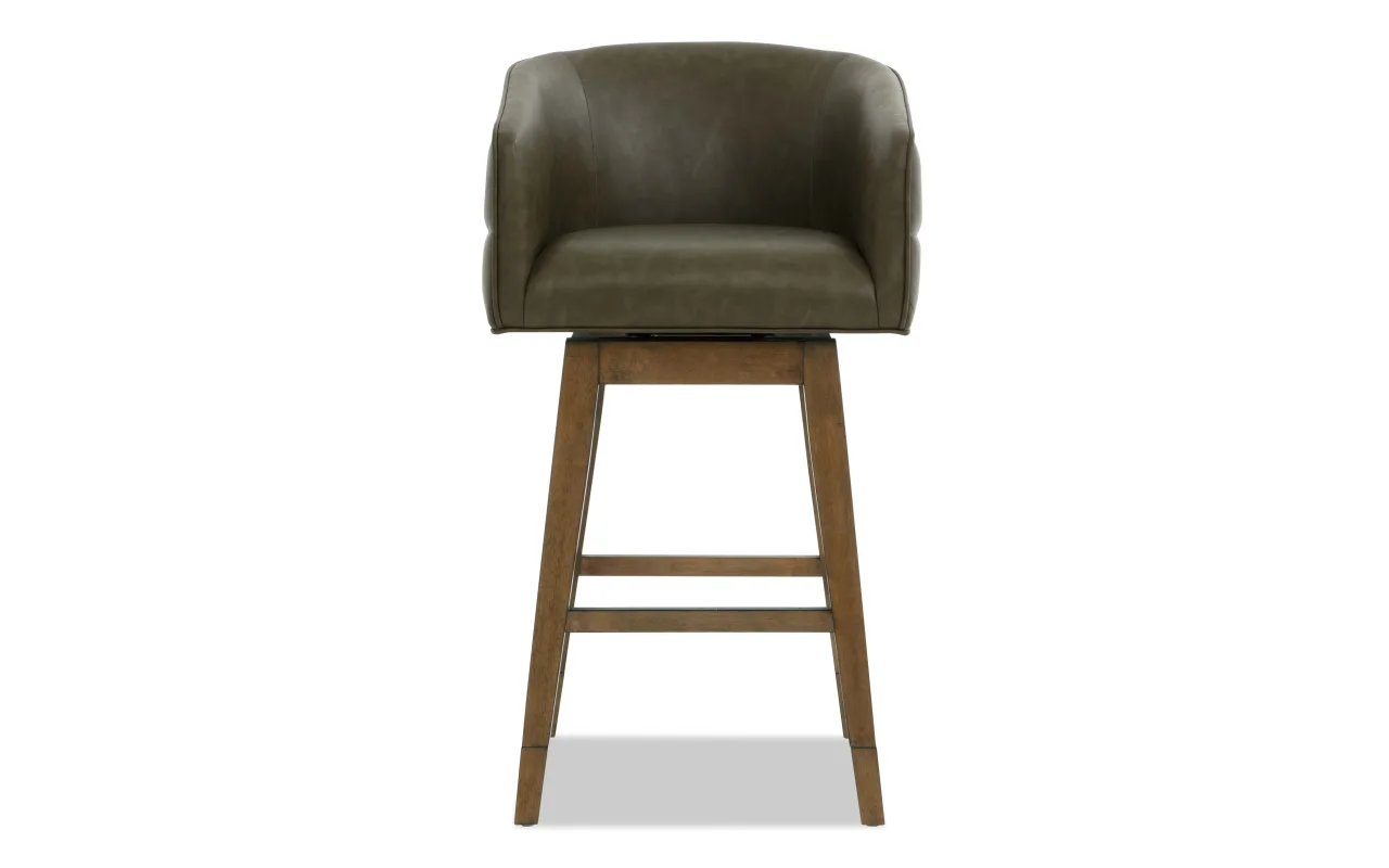 Hayes Brown & Green Faux Leather Solid Back Upholstered Adjustable Height Swivel Stool