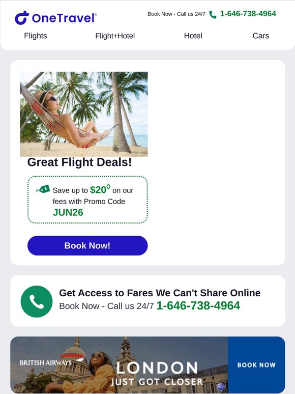 ✈ Great Flight Deals! Save up to $20 on Our Fees!