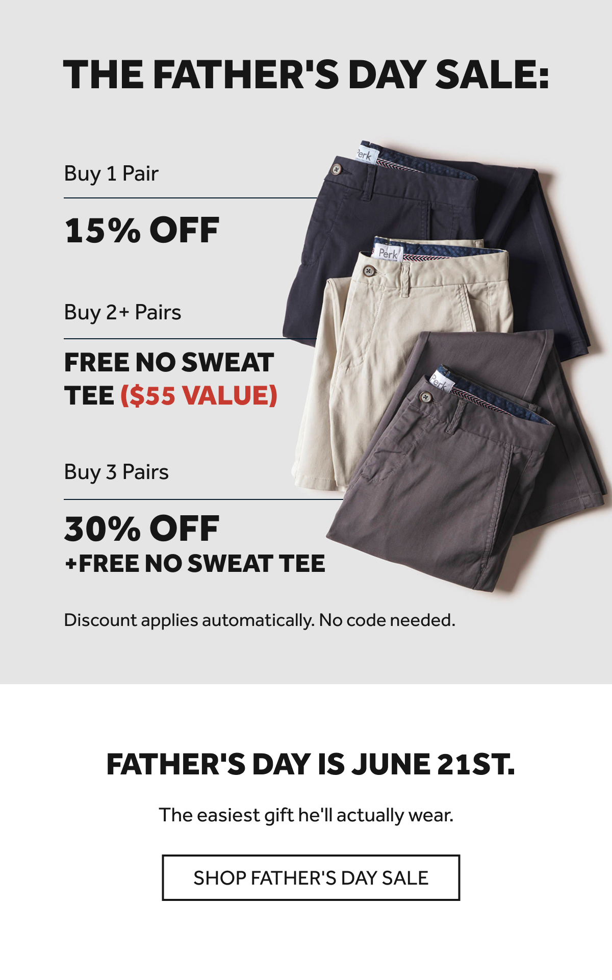 SHOP NOW Buy 1: 15% off | Buy 2+: Free No Sweat Tee | Buy 3+: 30% off