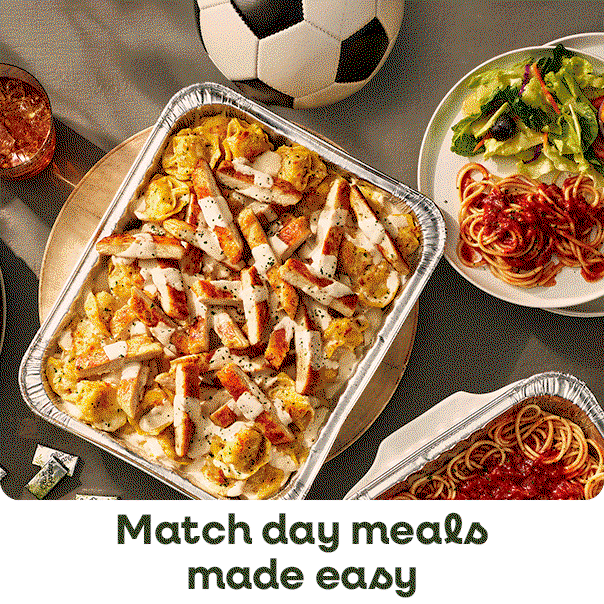 Olive Garden match day meal promotion with pasta, salad, and sides.