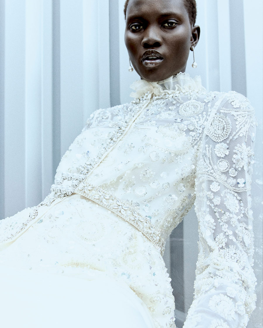 Cream Sequin Embellished Satin Maxi Dress