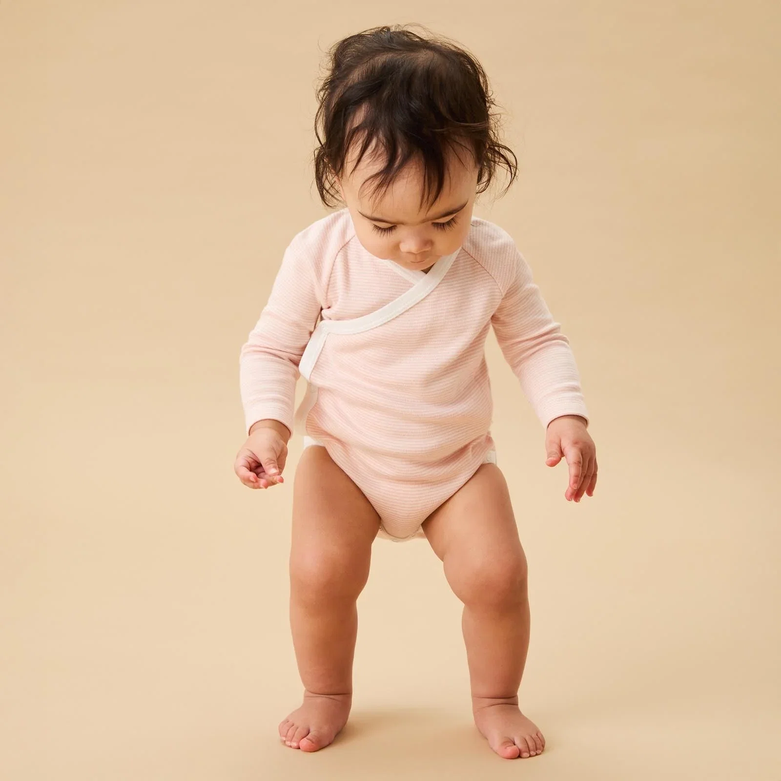 Image of Long Sleeve Kimono Bodysuit - Blush Stripe