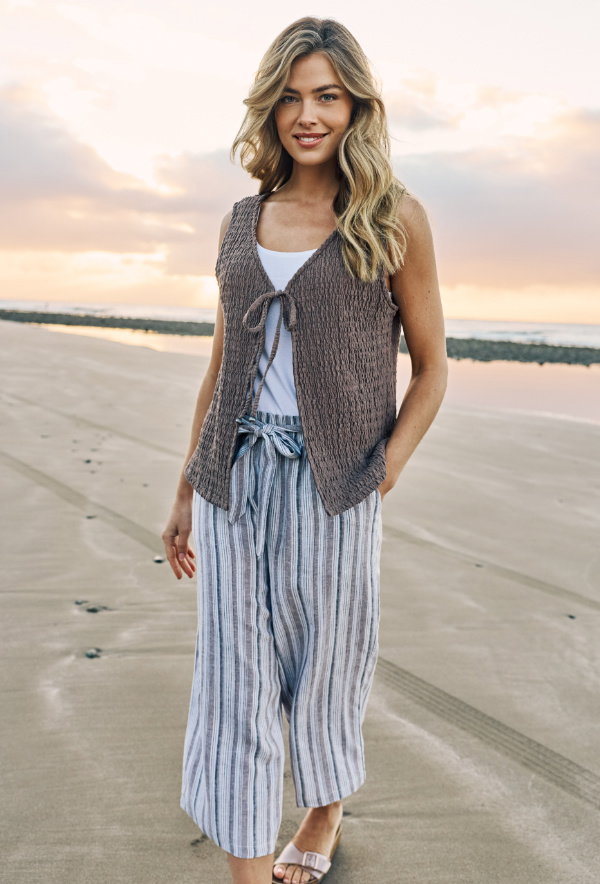 Gestreifte Culotte aus Leinen-Mix