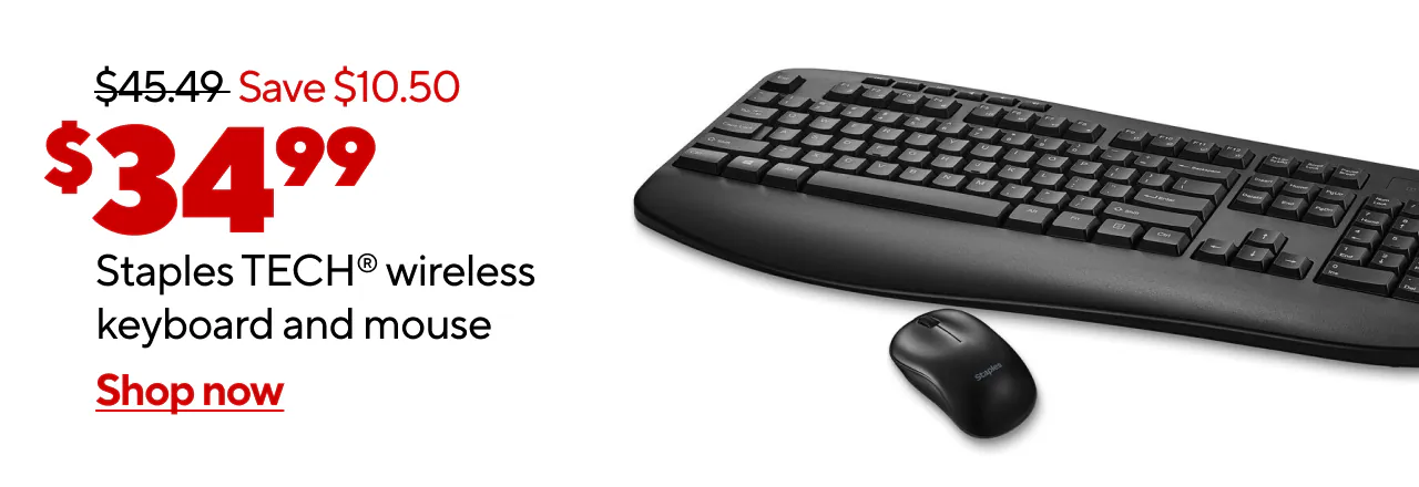 Only $34.99 Staples TECH Wireless Keyboard and Optical Mouse Combo