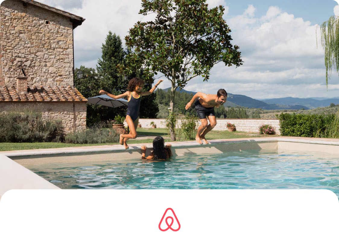 An image of a desert home with a family of four enjoying the pool.